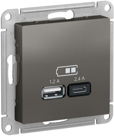 Фото 1/6 Розетка USB AtlasDesign тип A+C 5В/2.4А 2х5В/1.2А механизм сталь SE ATN000939