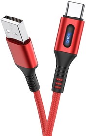 Фото 1/3 USB-кабель AM-Type-C 1.2 метра, 3A, индикатор, нейлон, красный 23753-U79tR