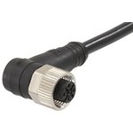 120065-2266, Sensor Cable, Black, Angled, 22AWG, 10m, M12 Socket - Pigtail ...