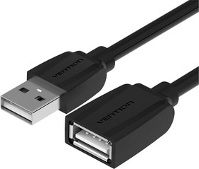 Фото 1/4 Кабель-удлинитель Vention USB 2.0 AM/AF - 0.5 м (VAS-A44-B050), Кабель-удлинитель Vention USB 2.0 AM/AF - 0,5м Black Edition