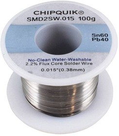 SMD2SW.015 100g, Solder Solder Wire 60/40 Tin/Lead no-clean .015 100g ULTRA THIN