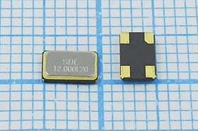 Кварцевый резонатор 12000 кГц, корпус SMD05032C4, нагрузочная емкость 20 пФ, точность настройки 10 ppm, стабильность частоты 30/-40~85C ppm/