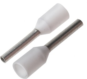 FTR0.5-8, FTR Insulated Crimp Bootlace Ferrule, 8mm Pin Length, 1mm Pin Diameter, 0.5mm² Wire Size, White