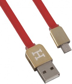 USB Дата-кабель "Hermes" Micro USB плоский (красный с золотым)