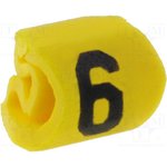 515-01664, Маркер для проводов и кабеля, Маркировка: 6, 1-3мм, ПВХ, желтый