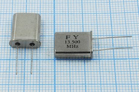 Кварцевый резонатор 13500 кГц, корпус HC49U, нагрузочная емкость 16 пФ, точность настройки 30 ppm, стабильность частоты 20/-20~70C ppm/C, ма