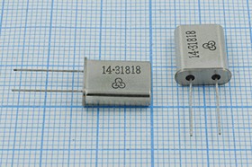 Кварцевый резонатор 14318,18 кГц, корпус HC49U, нагрузочная емкость 16 пФ, точность настройки 30 ppm, марка 49U[HUBEI], 1 гармоника, (14.318