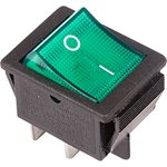 36-2332-1, Выключатель клавишный 250V 16А (4с) ON-OFF зеленый с подсветкой ...