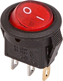 Фото 1/3 36-2530-1, Выключатель клавишный круглый 250V 3А (3с) ON-OFF красный с подсветкой Micro (RWB-106, SC-214) R
