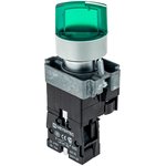 Переключатель с LED подсветкой, 220V AC/DC, зеленый, 3 полож. 1NO, фикс., мет. MTB2-BK3363