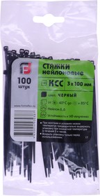 1003100-1, Хомут-стяжка 100х3.0 пластик черный (100шт.) FORTISFLEX