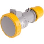 318.3240, IP66, IP67 Yellow Cable Mount 2P + E Industrial Power Socket, Rated At 32A, 110 V