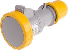 Фото 1/3 318.3240, IP66, IP67 Yellow Cable Mount 2P + E Industrial Power Socket, Rated At 32A, 110 V