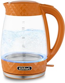 Фото 1/4 Чайник электрический Kitfort КТ-6123-4 2л. 2200Вт оранжевый корпус: стекло/металл/пластик