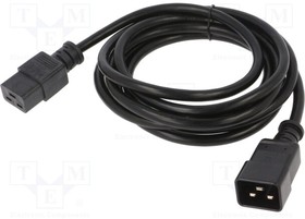 Фото 1/2 331010-01, Cable; 3x14AWG; IEC C19 female,IEC C20 male; PVC; 3m; black; 15A