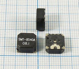 Зуммер магнитоэлектрический без генератора, 8.5x 8.5x4.0, напряжение 3.6В, сопротивление 16 Ом, частота 2.4 кГц, 4C, SMT-G8540A, KEPO