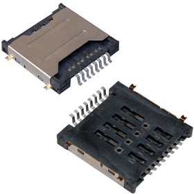 Фото 1/2 mini SIMx2 8pin 3.3H, Двойной держатель mini SD карты 8 pin, 3.3 H