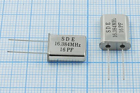 Кварцевый резонатор 16384 кГц, корпус HC49U, нагрузочная емкость 16 пФ, марка 49U[SDE], 1 гармоника