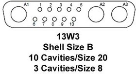 Фото 1/4 DB13W3PA00LF, Комбинированный разъем D Sub, Mixed Power, Серия DW, DB-13W3, Штекер, 13 контакт(-ов)
