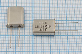 Кварцевый резонатор 1843,2 кГц, корпус HC49U, нагрузочная емкость 16 пФ, точность настройки 30 ppm, марка 49U[SDE], 1 гармоника, (SDE 16pF)