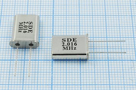 Кварцевый резонатор 2016 кГц, корпус HC49U, нагрузочная емкость 20 пФ, точность настройки 30 ppm, марка 49U[SDE], 1 гармоника, (SDE)
