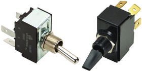 6GM5M-73, Toggle Switches 2-pole, (ON) - OFF - (ON), 10A/15A 250VAC/125VAC 3/4 HP, Non-Illuminated Bat Style Toggle Switch with .250 Tab (Q