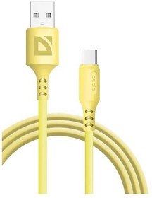 Фото 1/2 87106YEL, Defender Кабель F207, USB 2.0 (AM) - Type C, 1метр, 2.4А, силиконовая оплетка, жёлтый.