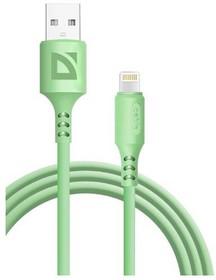87107GRN, Defender Кабель F207, USB 2.0 (AM) - Apple Lightning (M), 1метр, 2.4А, силиконовая оплетка, зелёный.