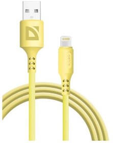 87107YEL, Defender Кабель F207, USB 2.0 (AM) - Apple Lightning (M), 1метр, 2.4А, силиконовая оплетка, жёлтый.