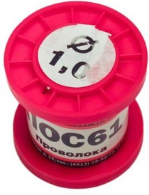 (ПОС-61) припой ПОС 61 без канифоли, диаметр 1.0 мм, 100 гр