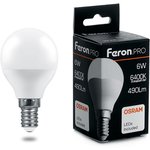 38067, Лампа светодиодная LED 6вт Е14 дневной матовый шар Feron.PRO