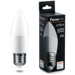 38051, Лампа светодиодная LED 6вт Е27 белый матовая свеча Feron.PRO