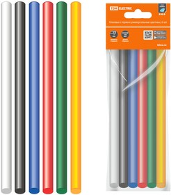 Клеевые стержни универсальные цветные, 7 мм x 100 мм, набор 6 шт, "Алмаз" TDM