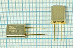 Кварцевый резонатор 25000 кГц, корпус HC49U, S, точность настройки 30 ppm, стабильность частоты 40/-40~70C ppm/C, РК374МД-8ВТ, 1 гармоника (