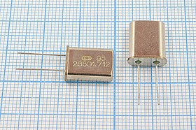 Кварцевый резонатор 26601,712 кГц, корпус HC49U, S, точность настройки 30 ppm, стабильность частоты 30/-10~60C ppm/C, РК367МД-8АС, 1 гармони