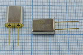 Кварцевый резонатор 27000 кГц, корпус HC49U, точность настройки 50 ppm, стабильность частоты 40/-10~60C ppm/C, марка РК374МД-9АТ, 1 гармоник