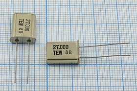 Резонатор кварцевый 27МГц, корпус HC49U, нагрузка 16пФ, 3-ья гармоника; 27000 \HC49U\16\ 20\\TR-49\3Г (TEW)