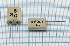 Резонатор кварцевый 27МГц, корпус HC49U, нагрузка 20пФ, 3-ья гармоника; 27000 \HC49U\20\ 30\\HC49U\3Г (27.000H D7)