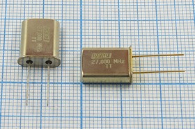 Резонатор кварцевый 27МГц, корпус HC49U,расширенный диапазон -40~+70C, без нагрузки, 3-ья гармоника; 27000 \HC49U\S\ 15\ 40/-40~70C\РК374МД-