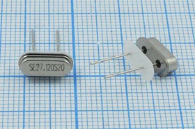 Кварцевый резонатор 27120 кГц, корпус HC49S3, нагрузочная емкость 20 пФ, точность настройки 10 ppm, стабильность частоты 50/-40~85C ppm/C, 4