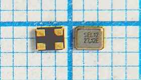 Резонатор кварцевый 27.12МГц, 1-ая гармоника, SMD 2 x1.6 мм, нагрузка 12пФ; 27120 \SMD02016C4\12\ 10\ 30/-40~85C\SMD2016\1Г