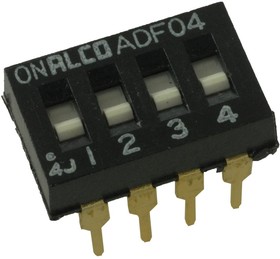 Фото 1/2 ADF0404, DIP Switches / SIP Switches SPST 4POS EXT SLIDE T/H DIP SWITCH