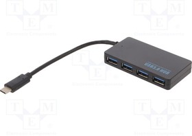 AK-AD-52, Hub USB; USB A socket x4,USB C plug; USB 3.1; black; 0.2m