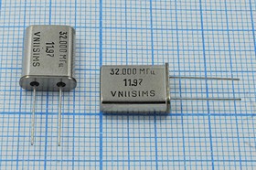 Кварцевый резонатор 32000 кГц, корпус HC49U, S, точность настройки 20 ppm, стабильность частоты 30/-10~60C ppm/C, марка РПК01МД-7АС, 3 гармо