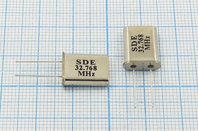 Кварцевый резонатор 32768 кГц, корпус HC49U, нагрузочная емкость 18 пФ, марка 49U[SDE], 3 гармоника, (SDE 32.768)