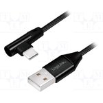 CU0138, Кабель; USB 2.0; вилка USB A,угловая вилка USB C; 1м; черный