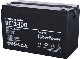 Фото 1/4 RC 12-100, Батарея аккумуляторная для ИБП CyberPower Standart series RС 12-100, Аккумуляторная батарея SS CyberPower RC 12-100 / 12 В 100 Ач