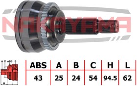 NJ440NY, ШРУС внешн. к-кт MITSUBISHI GALANT V 92-96,GALANT V седан 92-96 (25x24x156.5x54 ABS:43)