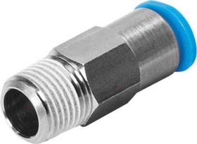 QSK-3/8-8, Straight Threaded Adaptor, R 3/8 Male to Push In 8 mm, Threaded-to-Tube Connection Style, 153424