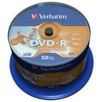 43533, Диск DVD-R Verbatim 4.7 Gb, 16x, Cake Box (50), Printable (50/200).